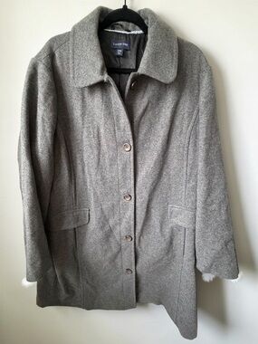 Lands’ End Wool Blend Coat Womens 20W Gray Button Front Classic Tailored Jacket